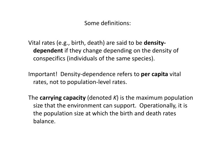 some definitions vital rates e g birth death are said to
