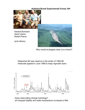 Hubbard Brook Experimental Forest, NH  Herbert Bormann  Gene Likens  Robert Pierce  (and others)