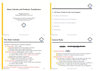 Hoare Calculus and Predicate Transformers  1. The Hoare Calculus for Non-Loop Programs  Wolfgang