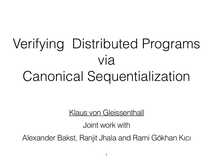 verifying distributed programs via canonical