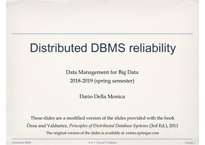 distributed dbms reliability distributed dbms reliability