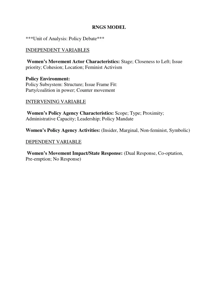 rngs model unit of analysis policy debate independent