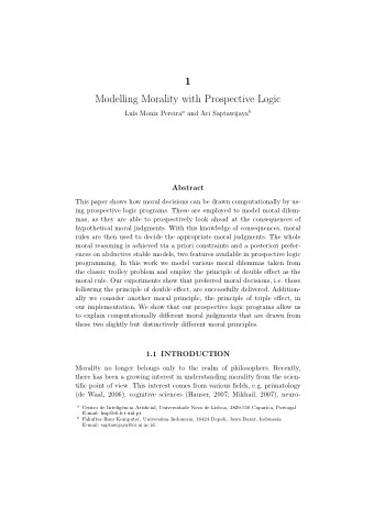 1  Modelling Morality with Prospective Logic s Moniz Pereira a and Ari Saptawijaya b  Lu
