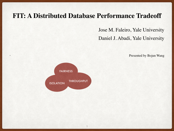 fit a distributed database performance tradeoff