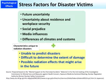 Stress Factors for Disaster Victims  Effects  Future uncertainty  Uncertainty about residence