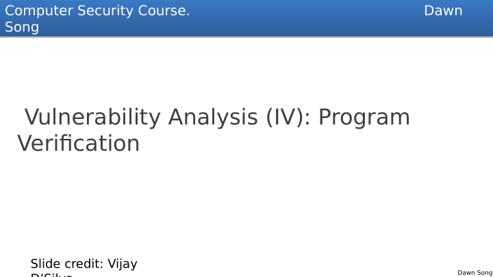 vulnerability analysis iv program verifjcation