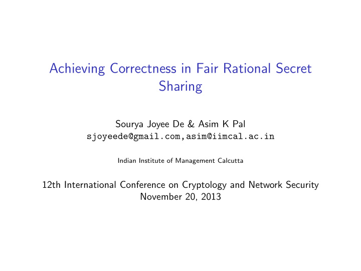 achieving correctness in fair rational secret sharing