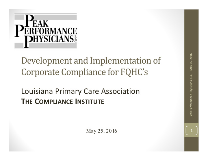 development and implementation of corporate compliance