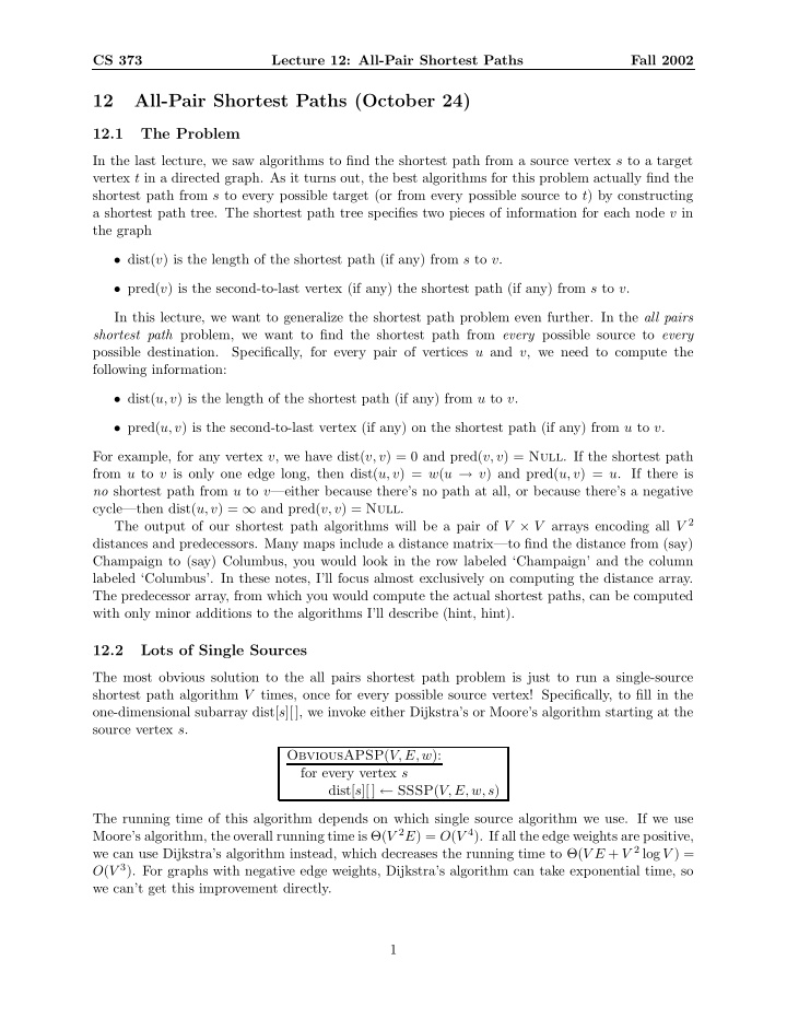 12 all pair shortest paths october 24