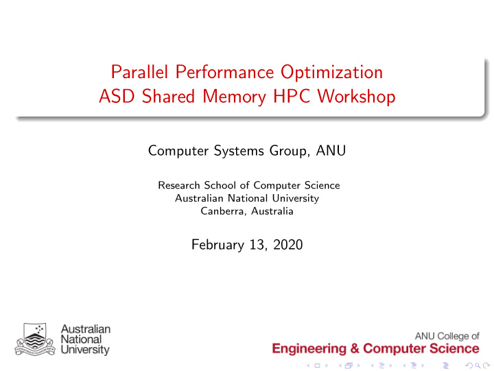 parallel performance optimization asd shared memory hpc