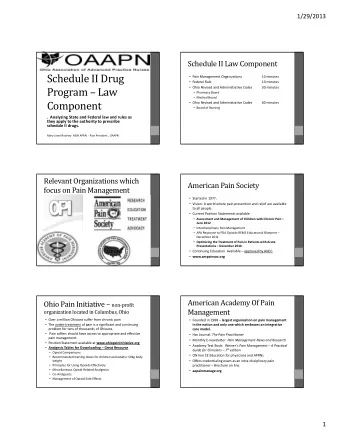 Schedule II Drug  Pain Management Organizations 10 minutes  Federal Rule 10 minutes  Program