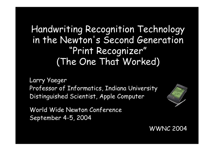 handwriting recognition technology in the newton s second