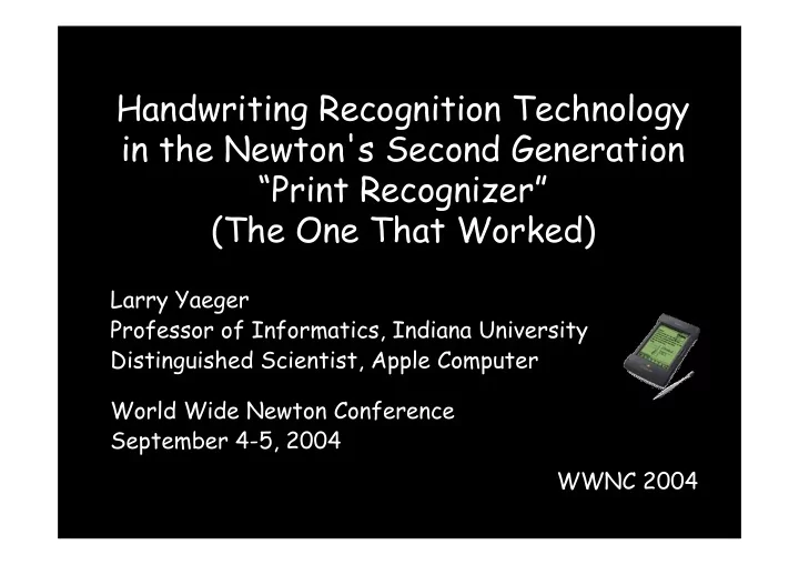 handwriting recognition technology in the newton s second