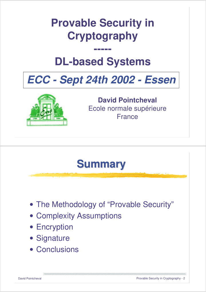 provable security in cryptography dl based systems ecc