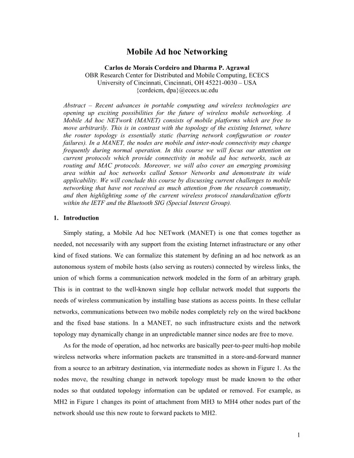 mobile ad hoc networking