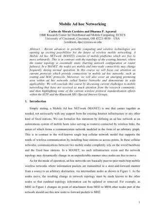 Mobile Ad hoc Networking  Carlos de Morais Cordeiro and Dharma P. Agrawal  OBR Research Center for