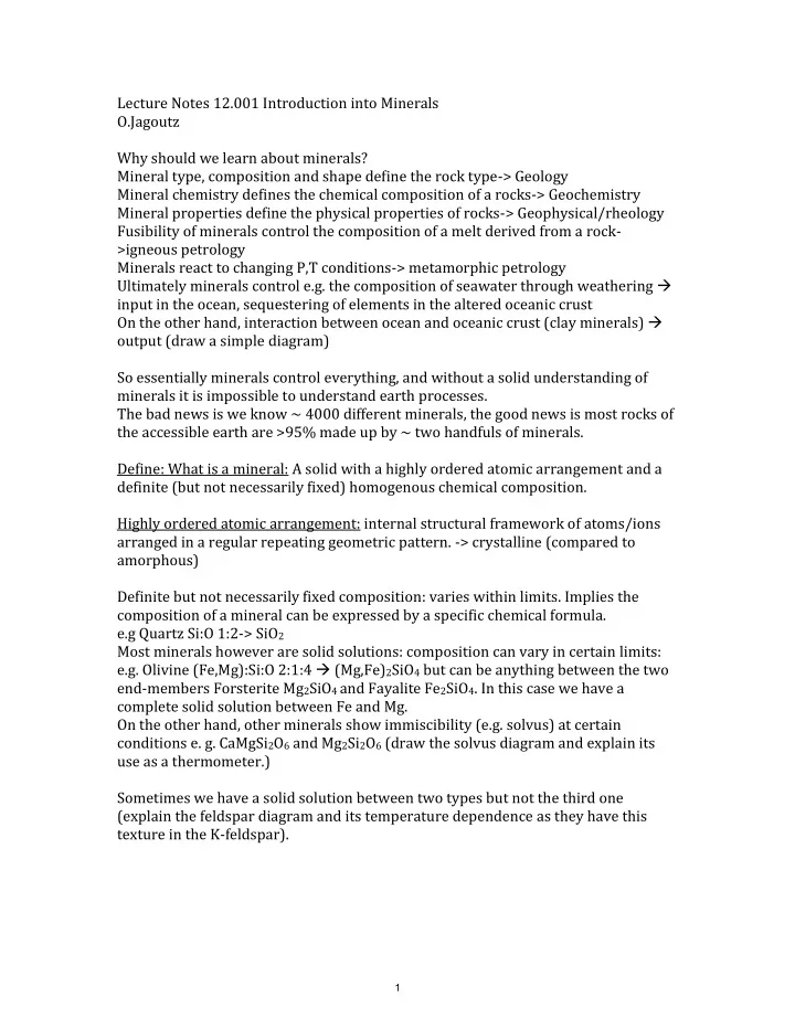 lecture notes 12 001 introduction into minerals o jagoutz