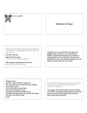 Welcome &amp; Prayer  Welcome &amp; Prayer  The grace of our Lord Jesus Christ, and the love  of