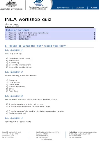 INLA workshop quiz  Murray Logan  August 16, 2016  Table of contents  1  Round 1: What the @#?