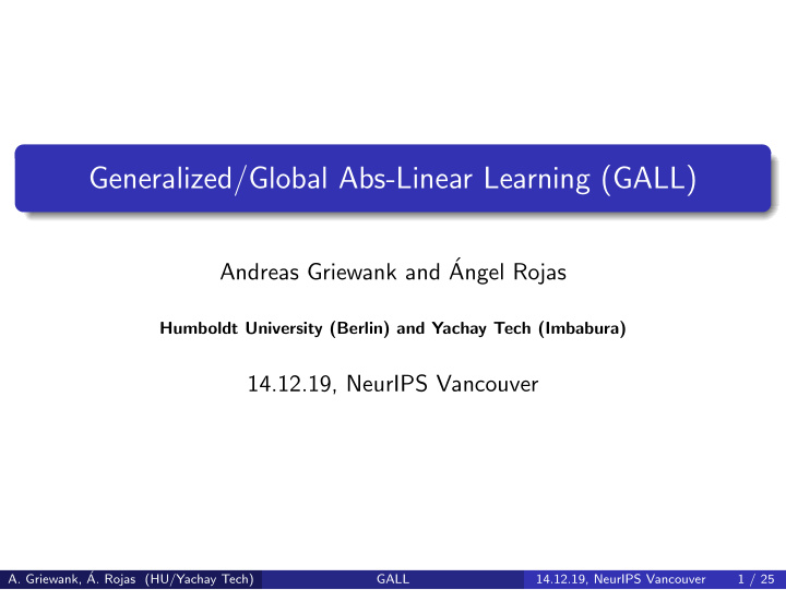 generalized global abs linear learning gall