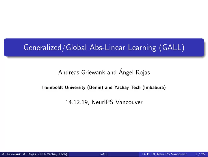 generalized global abs linear learning gall