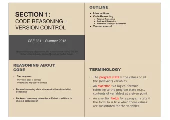 SECTION 1:  Introductions  Code Reasoning    Forward Reasoning  CODE REASONING +