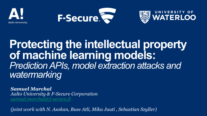 protecting the intellectual property of machine learning