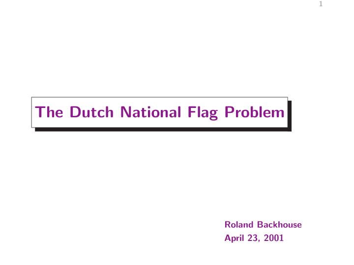 the dutch national flag problem