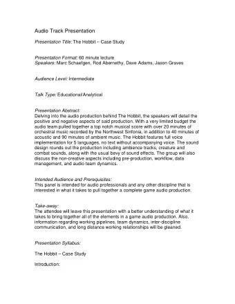 Audio Track Presentation Presentation Title: The Hobbit  Case Study Presentation Format: 60