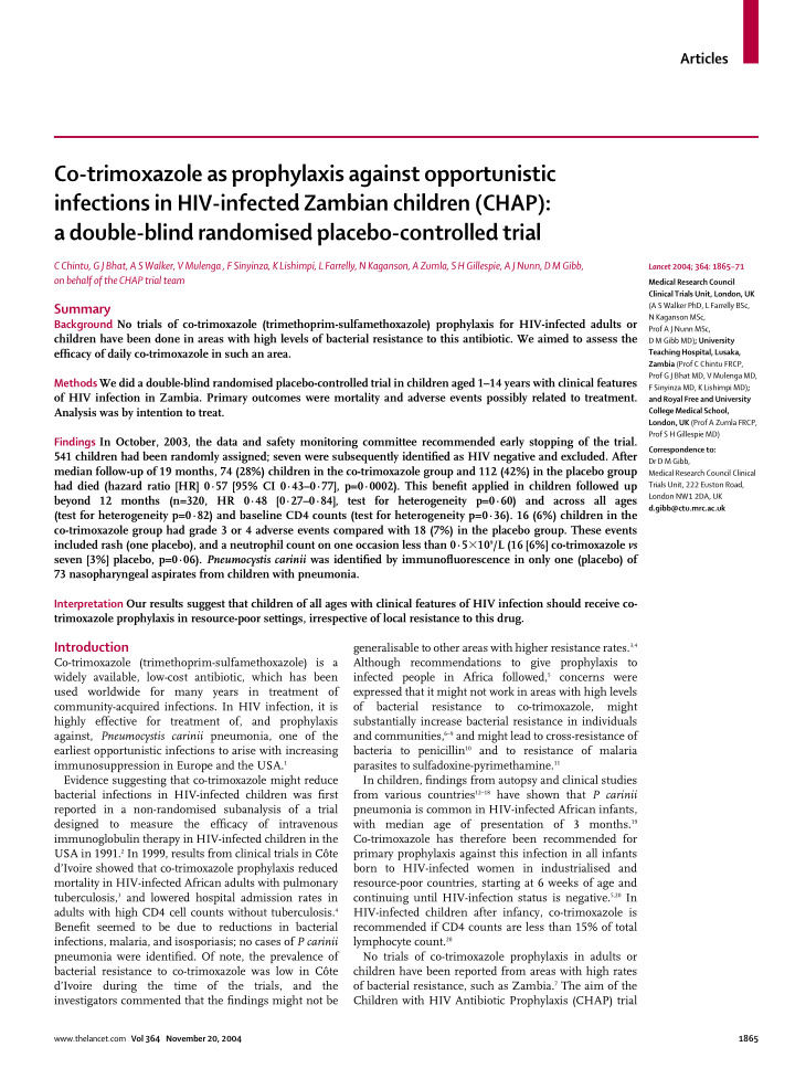 co trimoxazole as prophylaxis against opportunistic