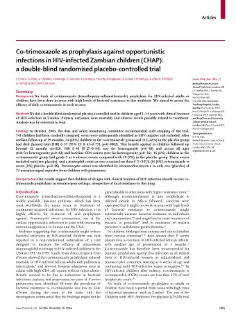 Co-trimoxazole as prophylaxis against opportunistic  infections in HIV-infected Zambian children