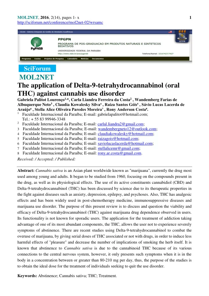 mol2net the application of delta 9 tetrahydrocannabinol