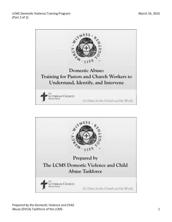 Domestic Abuse:  Training for Pastors and Church Workers to  Understand, Identify, and Intervene