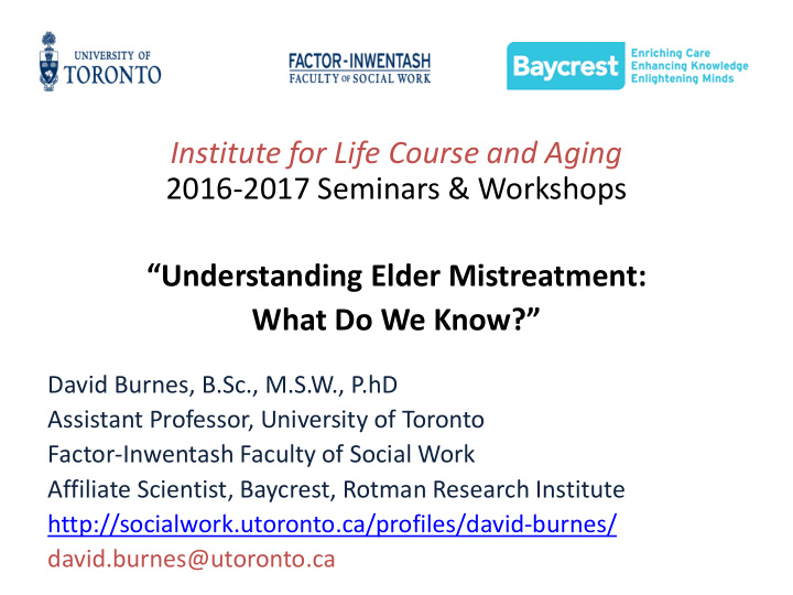 institute for life course and aging 2016 2017 seminars