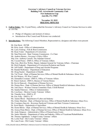 Governors Advisory Council on Veterans Services  Building 9-65, Arrowheads Community Club  Fort