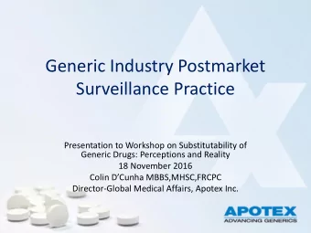 Generic Industry Postmarket  Surveillance Practice  Presentation to Workshop on Substitutability of