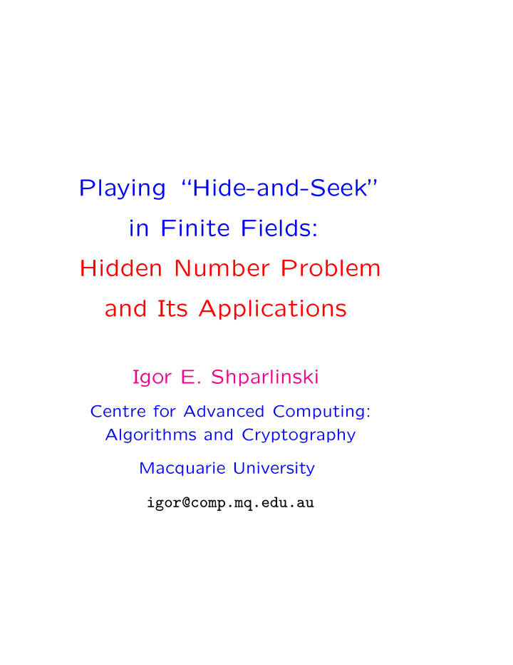 playing hide and seek in finite fields hidden number
