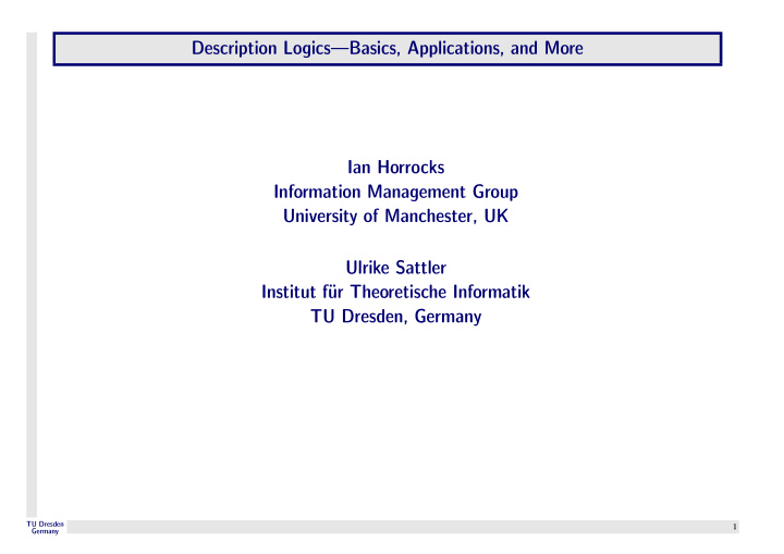 description logics basics applications and more ian