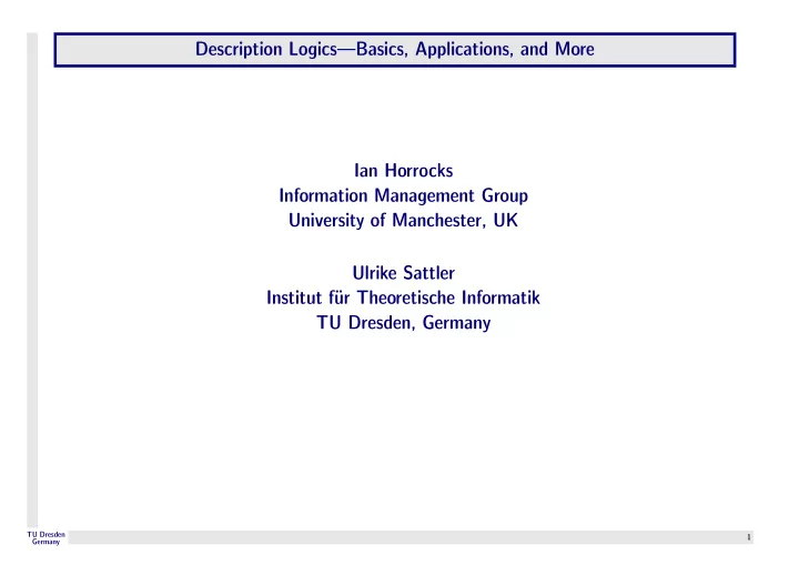 description logics basics applications and more ian