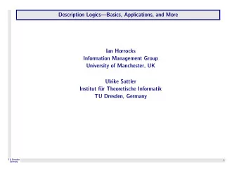 Description LogicsBasics, Applications, and More  Ian Horrocks  Information Management Group