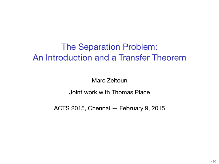 the separation problem an introduction and a transfer