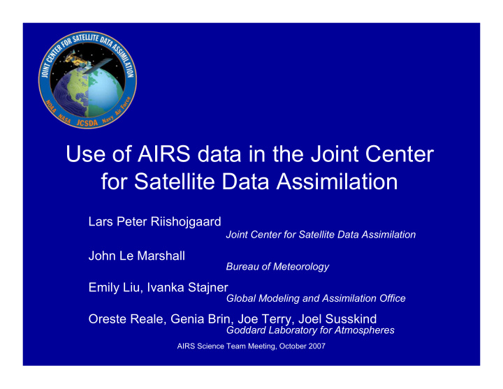 use of airs data in the joint center for satellite data