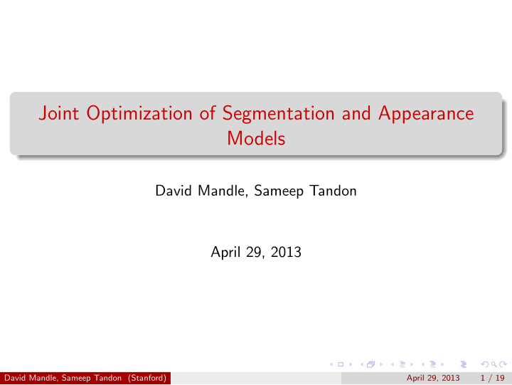 joint optimization of segmentation and appearance models