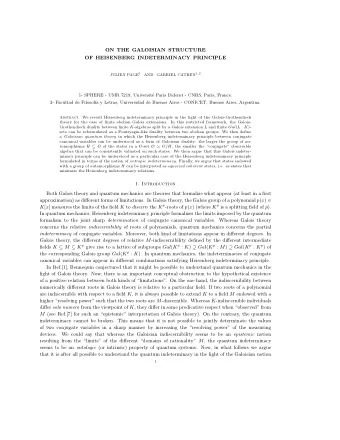 ON THE GALOISIAN STRUCTURE  OF HEISENBERG INDETERMINACY PRINCIPLE JULIEN PAGE 1 AND GABRIEL CATREN