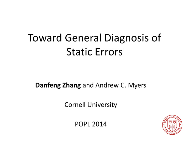 toward general diagnosis of static errors