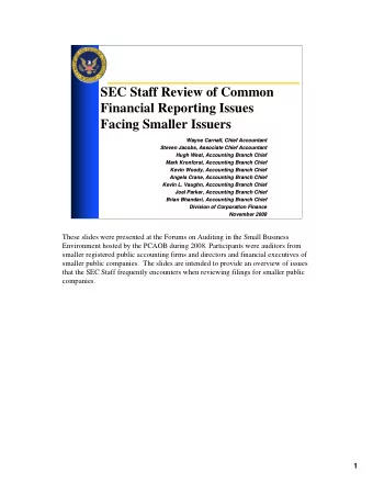 SEC Staff Review of Common  Financial Reporting Issues  Facing Smaller Issuers  Wayne Carnall,