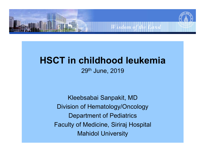 hsct in childhood leukemia