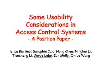 Some Usability  Some Usability  Some Usability  Considerations in  Considerations in