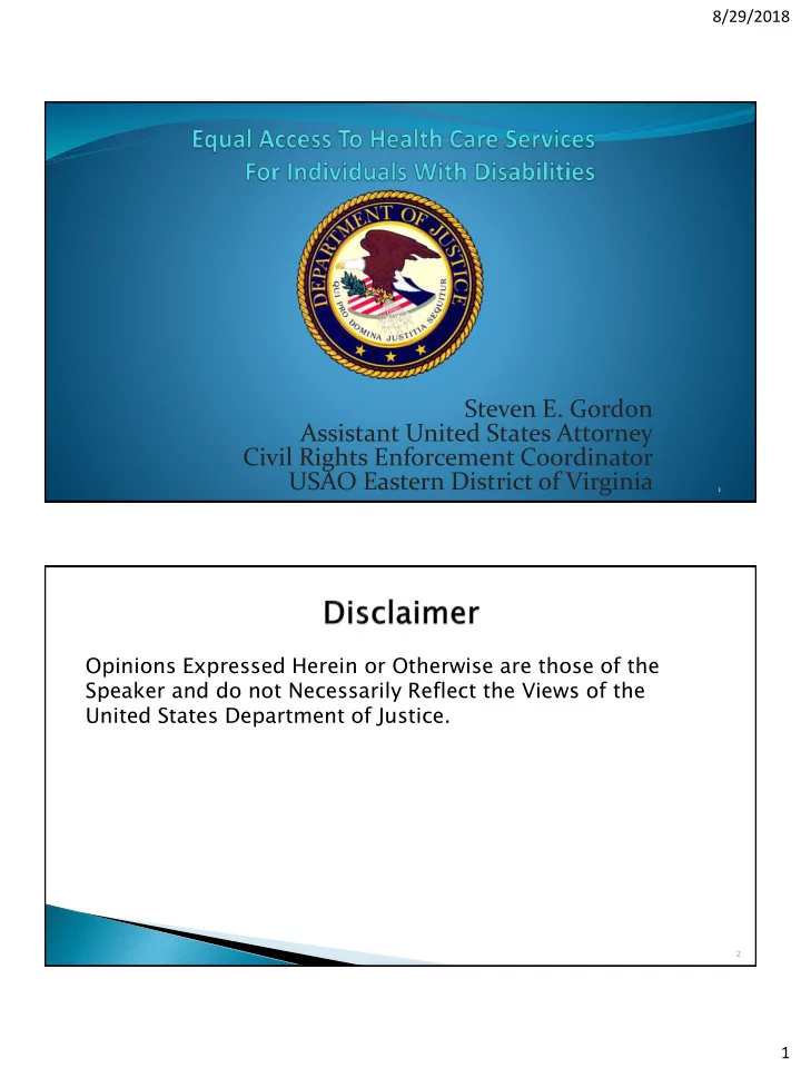 steven e gordon assistant united states attorney civil