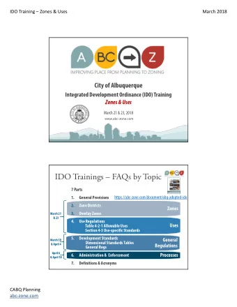 IDO Trainings  FAQs by Topic  7 Parts  1.   General Provisions